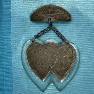 Vintage WW2 1944 Trench Art Love Token New Guinea Double Engraved Heart Brooch